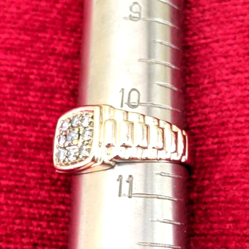 14K 💛 GOLD HIP HOP STYLE MEN'S CLUSTER DIAMOND SIGNED RING - Picture 7 of 8